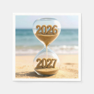 Nieuwjaar 2027 Zandloper op Strand Servet