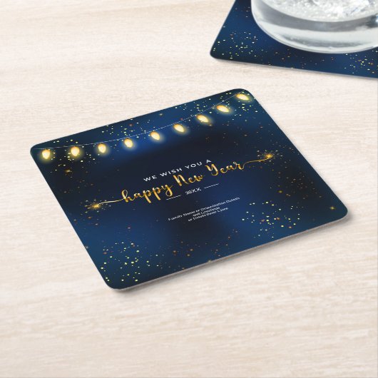 Nieuwjaar 20XX — Gegevens van jaarorganisatie toev Kartonnen Onderzetters (Schuin)