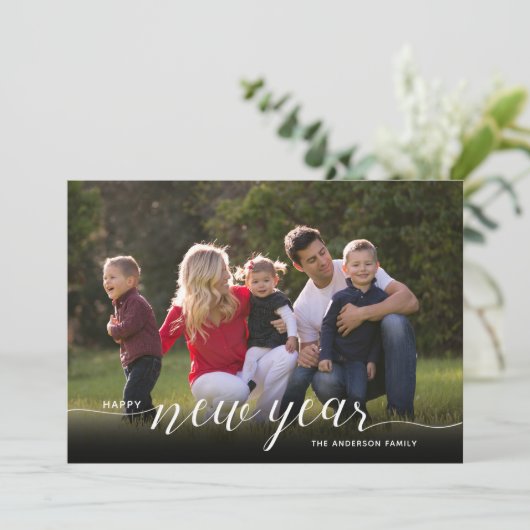 Nieuwjaar 2 Foto legant script Feestdagenkaart (Staand voorkant)