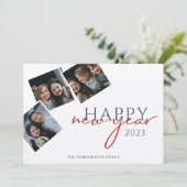 Nieuwjaar 3-fotomomentopnamen zeef Silver Paper Kaart (Staand voorkant)