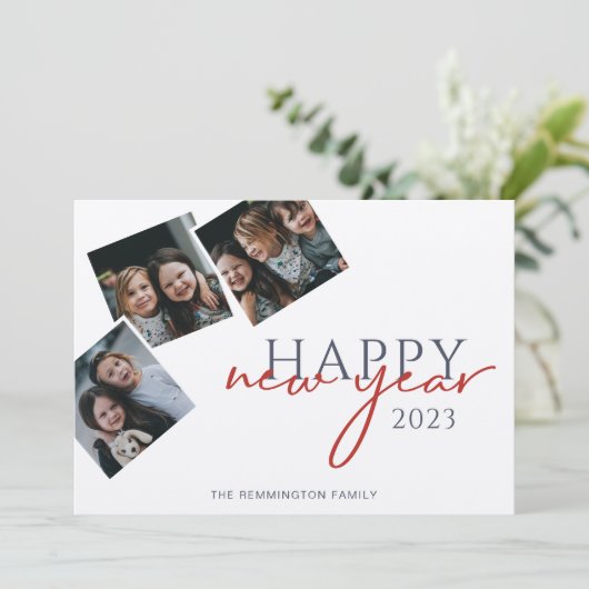 Nieuwjaar 3-fotomomentopnamen zeef Silver Paper Kaart (Staand voorkant)