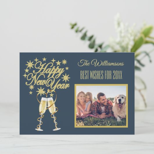 Nieuwjaar 4 Multi-Photo Collage Front Back Kaart (Staand voorkant)