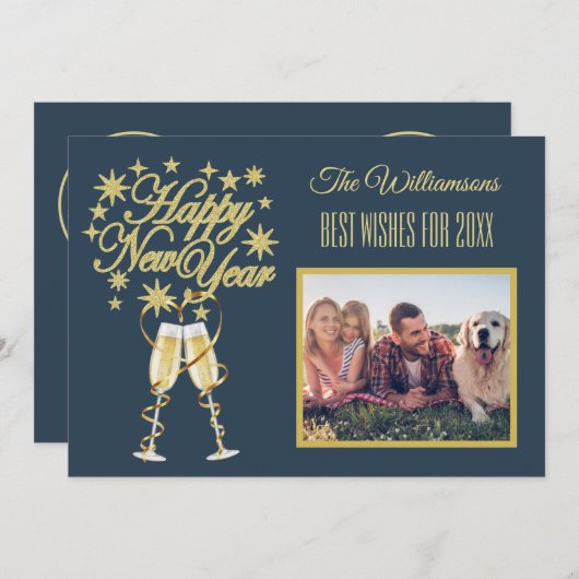 Nieuwjaar 4 Multi-Photo Collage Front Back Kaart (Voorkant / Achterkant)