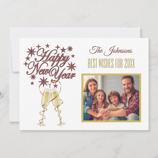 Nieuwjaar 4 Multi-Photo Collage Front Back Kaart (Voorkant)