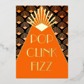 Nieuwjaar Art Deco Pop Clink Fizz Glamoureus Folie Uitnodiging (Voorkant)