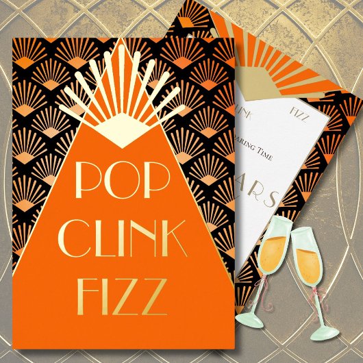 Nieuwjaar Art Deco Pop Clink Fizz Glamoureus Folie Uitnodiging