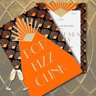 Nieuwjaar Art Deco Pop Fizz Clink Gold Vintage Kaart