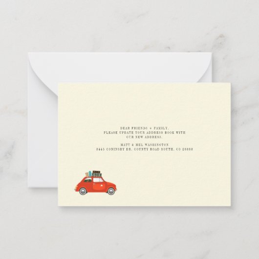 Nieuwjaar avonturen Nieuw adres Rode auto Notitiekaartje (Achterkant)