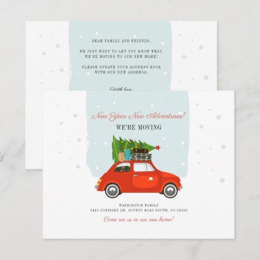 Nieuwjaar avonturen Wijziging adres verplaatsen Notitiekaartje (Voorkant / Achterkant)