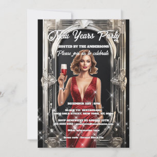 Nieuwjaar bachelorette glitz glamour singles party kaart