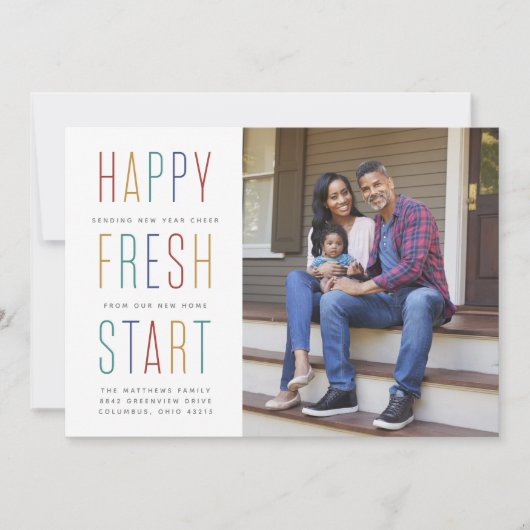 Nieuwjaar bewegende aankondiging kleurrijke fotoka (Voorkant)