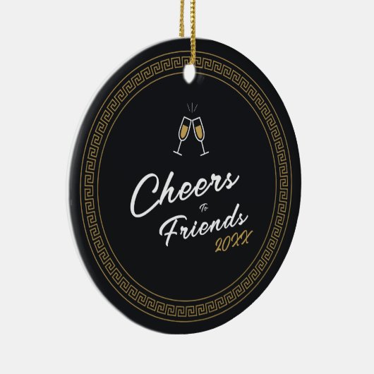 Nieuwjaar Black & Gold Griekse Meander Keramisch Ornament (Rechts)