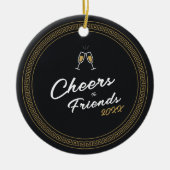  Nieuwjaar Black & Gold Griekse Meander Keramisch Ornament (Voorkant)