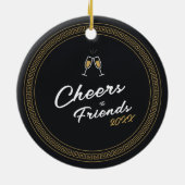  Nieuwjaar Black & Gold Griekse Meander Keramisch Ornament (Achterkant)