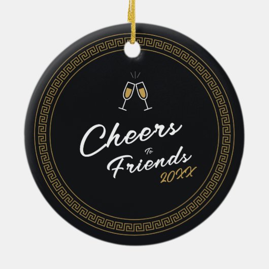 Nieuwjaar Black & Gold Griekse Meander Keramisch Ornament (Achterkant)