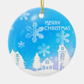 Nieuwjaar blauw wit sneeuwhuis keramisch ornament (Voorkant)