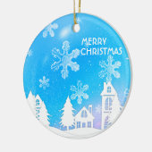 Nieuwjaar blauw wit sneeuwhuis keramisch ornament (Links)