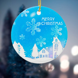 Nieuwjaar blauw wit sneeuwhuis keramisch ornament