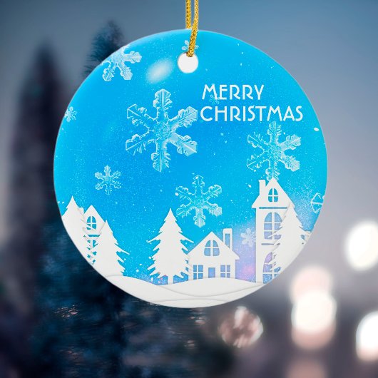 Nieuwjaar blauw wit sneeuwhuis keramisch ornament