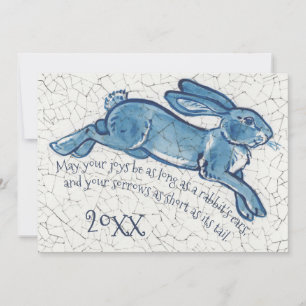 Nieuwjaar blauwe witte bunny Rabbit Delft Dedham D Feestdagenkaart