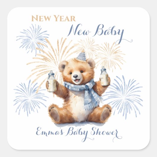 Nieuwjaar Blue Boy Baby shower Sticker (Voorkant)