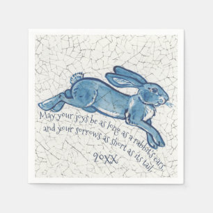 Nieuwjaar Blue White Bunny Rabbit Delft Dedham Dat Servet