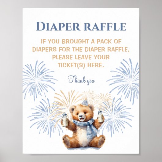 Nieuwjaar Boy Beer Baby shower Luier Raffle Sign Poster (Voorkant)