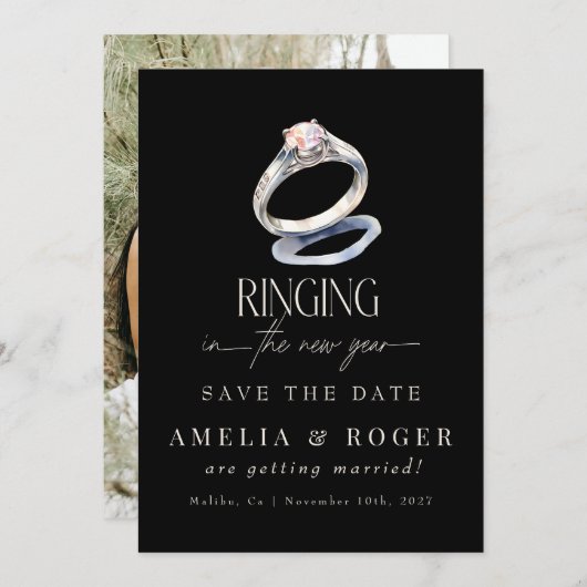 Nieuwjaar bruiloft | De datumfoto opslaan Kaart (Voorkant / Achterkant)