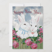 Nieuwjaar Bunny Rabbit Folk Verse Inspirerend Feestdagenkaart (Voorkant)