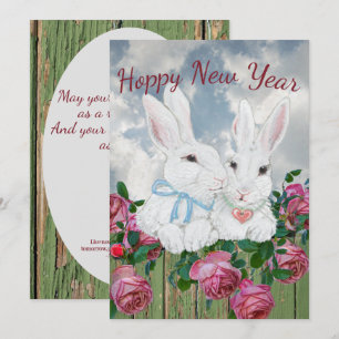 Nieuwjaar Bunny Rabbit Folk Verse Inspirerend Feestdagenkaart