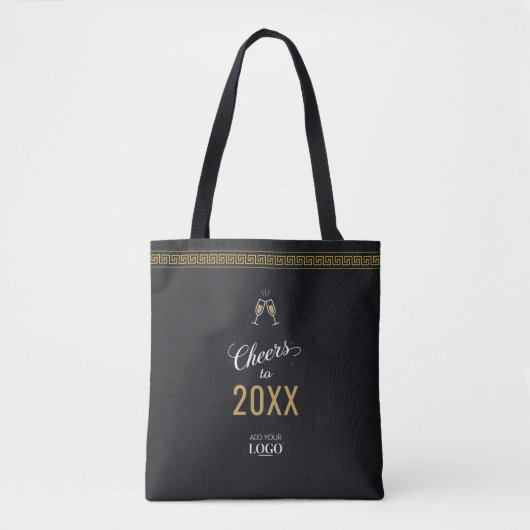 Nieuwjaar Business Logo Modern Gold Greek Meander Tote Bag (Voorkant)