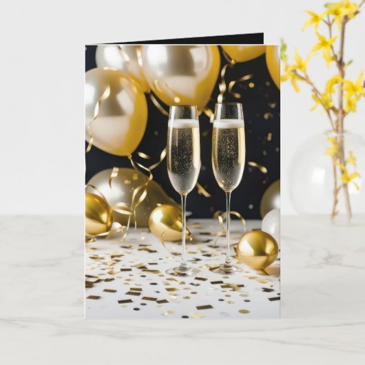 Nieuwjaar Champagne Kaart (Gele Bloem)