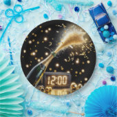 Nieuwjaar champagne met middernachtklok papieren bordje (Feest)