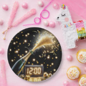 Nieuwjaar champagne met middernachtklok papieren bordje (Feest)