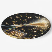 Nieuwjaar champagne met middernachtklok papieren bordje (Gekanteld)