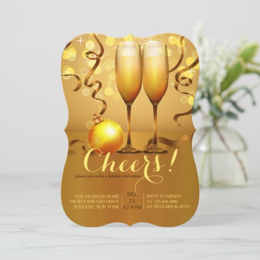 Nieuwjaar Champagne Toast uitnodiging (Staand voorkant)