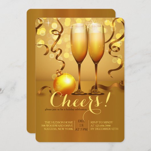 Nieuwjaar Champagne Toast uitnodiging (Voorkant / Achterkant)