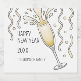 Nieuwjaar champagneglas sparkling wijnetiket