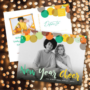 Nieuwjaar Cheer Kleurrijke & Leuke Confetti Stippe Feestdagenkaart
