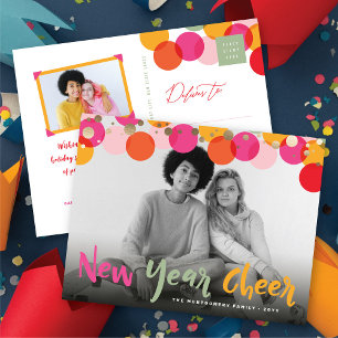 Nieuwjaar Cheer Kleurrijke & Leuke Confetti Stippe Feestdagenkaart