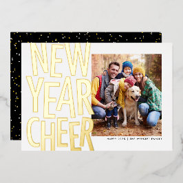 Nieuwjaar Cheer leuk goud één foto confetti Folie  Feestdagenkaart