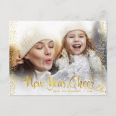 Nieuwjaar Cheer Modern Script Chic Gold Stippen Fo Feestdagenkaart (Voorkant)