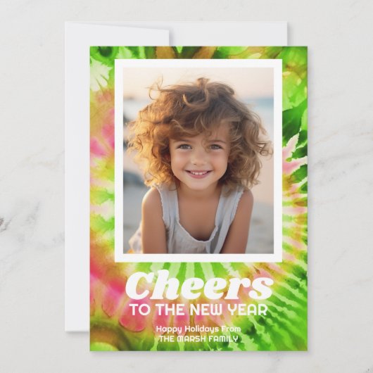 Nieuwjaar Cheer Moderne Kleurrijke Tie Dye - Foto Feestdagenkaart (Voorkant)