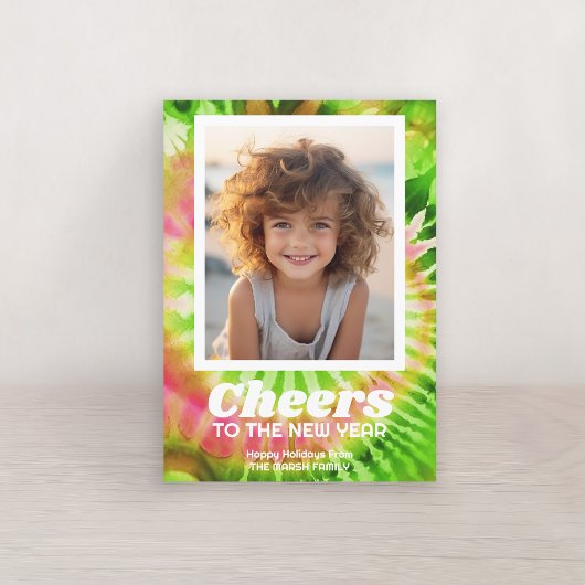 Nieuwjaar Cheer Moderne Kleurrijke Tie Dye - Foto Feestdagenkaart