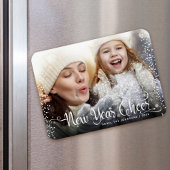 Nieuwjaar Cheer Photo White Script Snowflakes Magneet