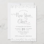 Nieuwjaar Cheer Silver White Script Confetti Party Kaart (Voorkant)