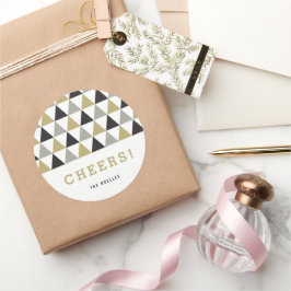 Nieuwjaar Cheers Goud Zilver Mod Geometrisch Feest Ronde Sticker