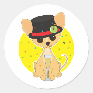 Nieuwjaar Chihuahua Ronde Sticker