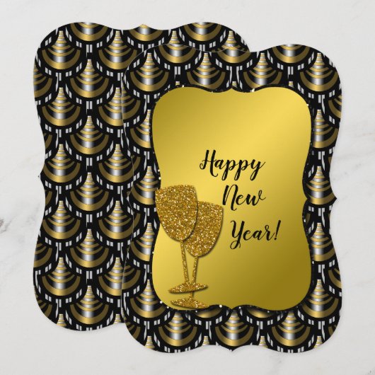 Nieuwjaar Classy Gold, Silver en Black Feestdagenkaart (Voorkant / Achterkant)