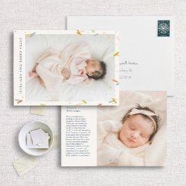 Nieuwjaar Confetti Modern Birth Announcement Feestdagenkaart